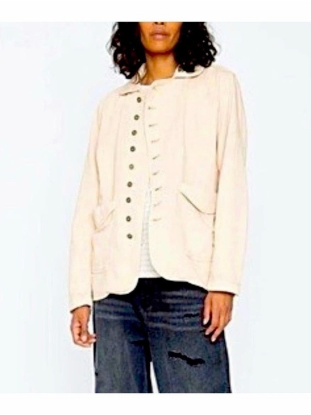 NWT Sandrine Rose x Free People Empire Utility Jacket Linen Oversized Tan Size L